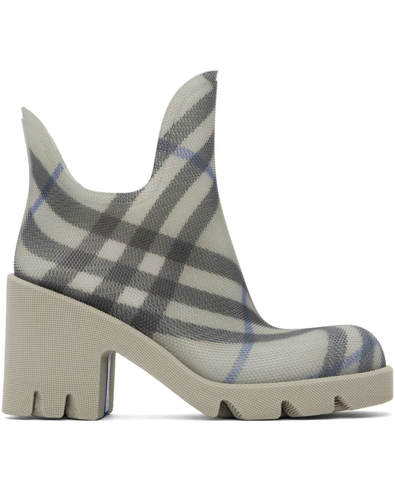 Burberry Gray Marsh Heeled Rubber Rain Boots Lichen