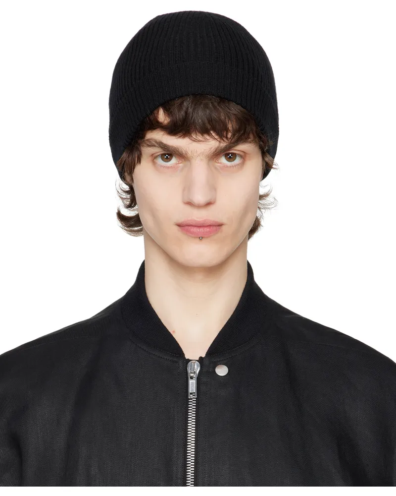 Rick Owens Black Hollywood Ribbed Beanie 09