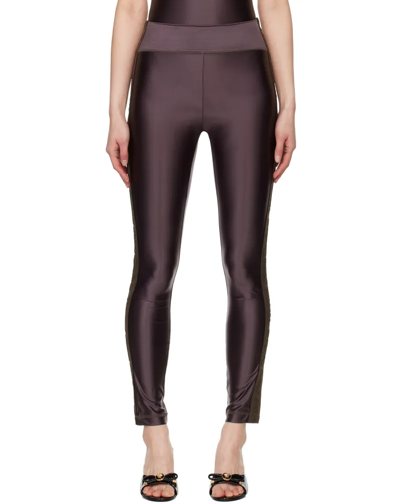 Versace Jeans Brown Logo Trim Leggings E721