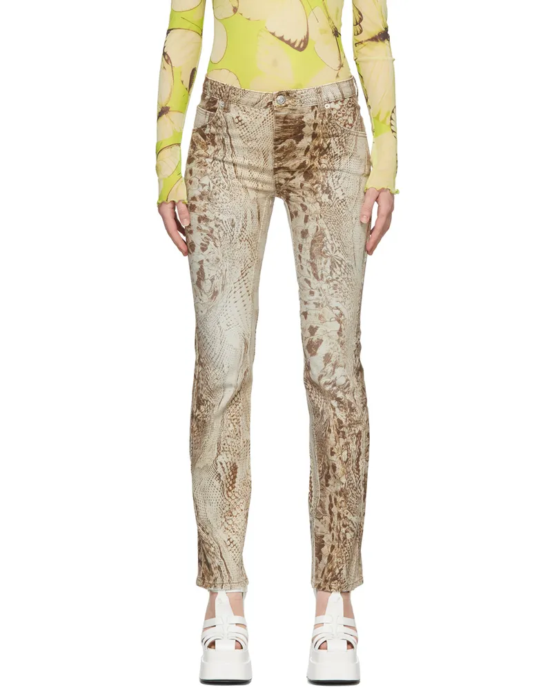 Blumarine Brown & Beige Snake Jeans M8335