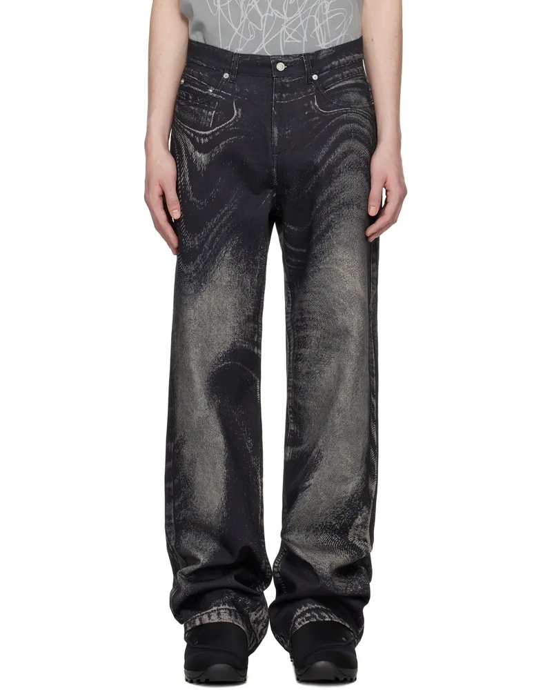 Camper Gray & Black Distorted Print Denim Jeans Black-grey