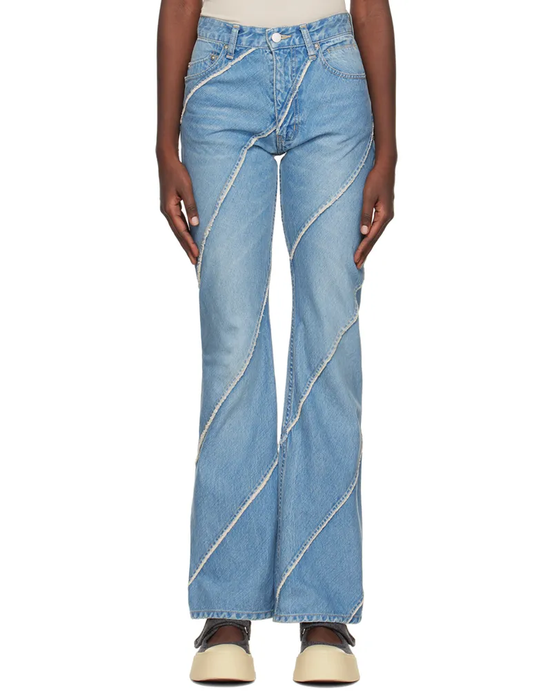 PERVERZE SSENSE Exclusive Blue Nano Mist Denim-Bias Line Jeans Design