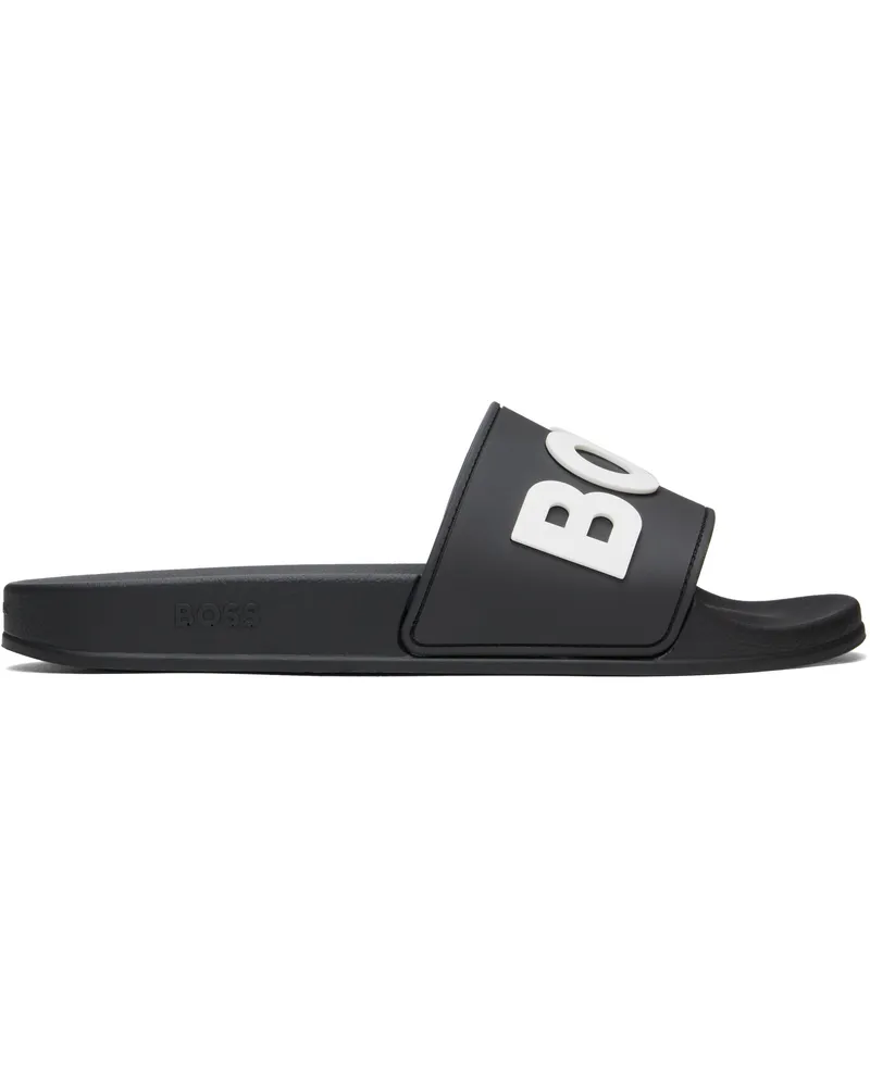 HUGO BOSS Black Raised Logo Pool Slides 001-black