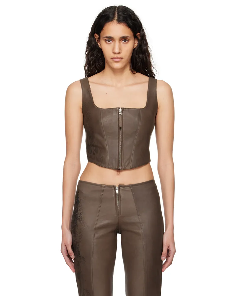 Jean Paul Gaultier Brown 'The Tattoo' Leather Tank Top 7000