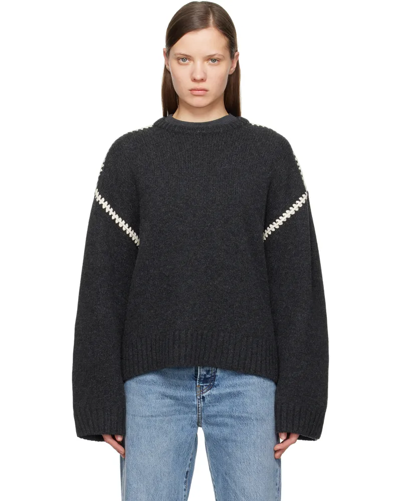 Totême Gray Embroidered Wool Cashmere Knit Sweater Grey