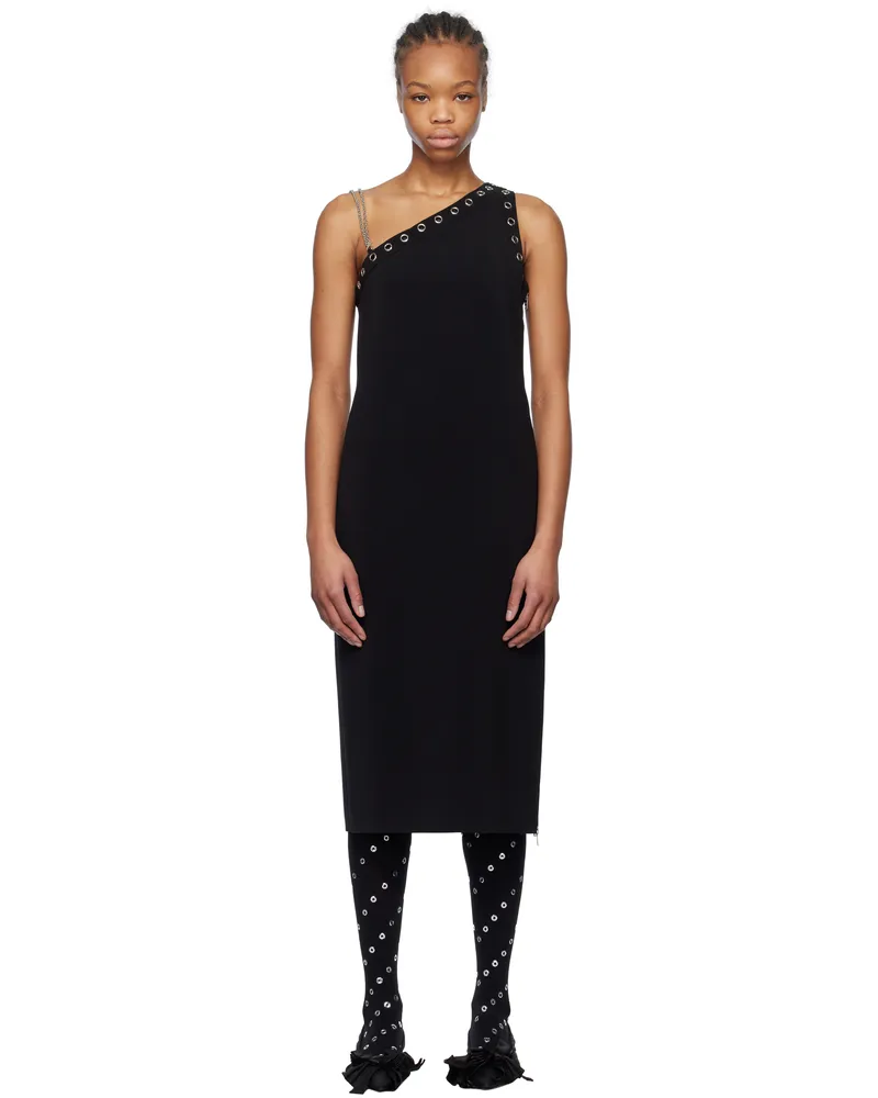 WE 11 DONE Black Unbalanced Midi Dress Black