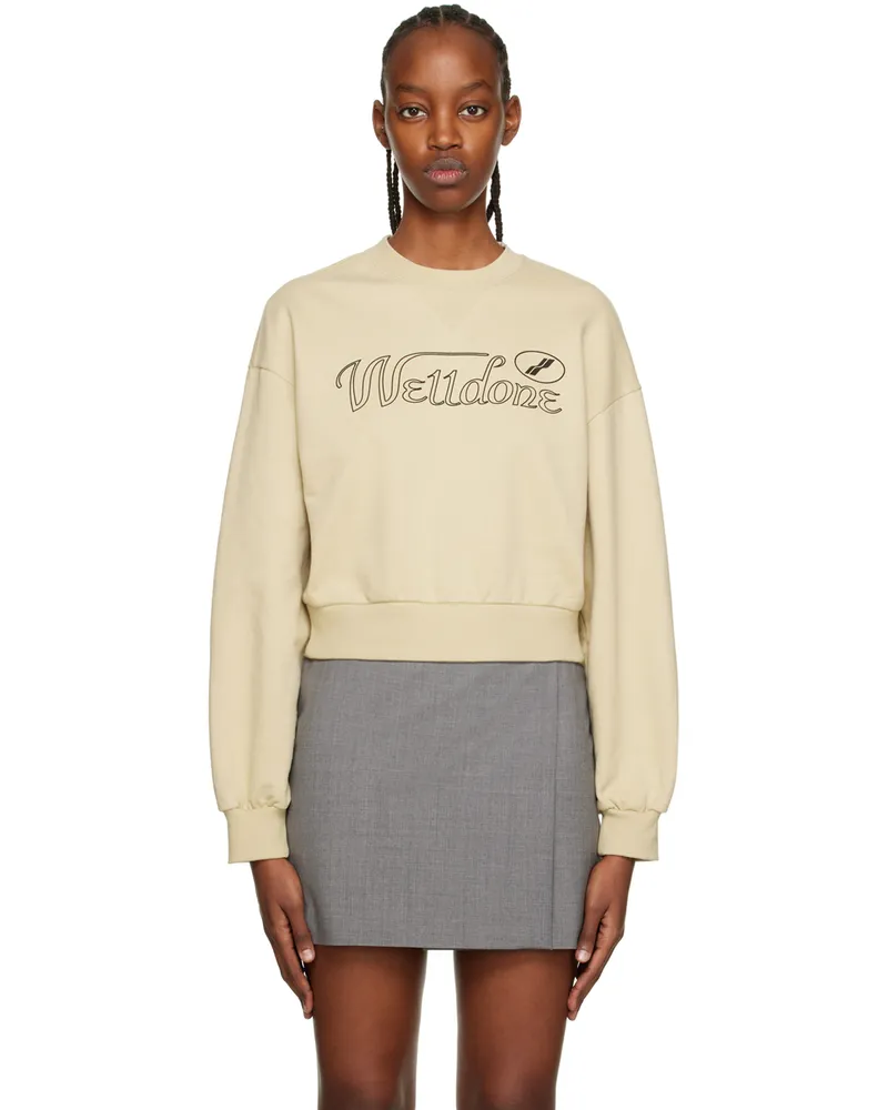 WE 11 DONE Beige Cursive Crop Sweatshirt Beige