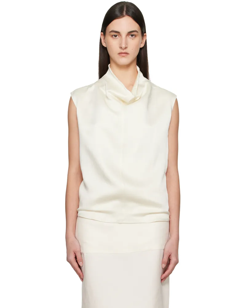 Totême Off-White Sleeveless Funnel Neck Blouse Macadamia