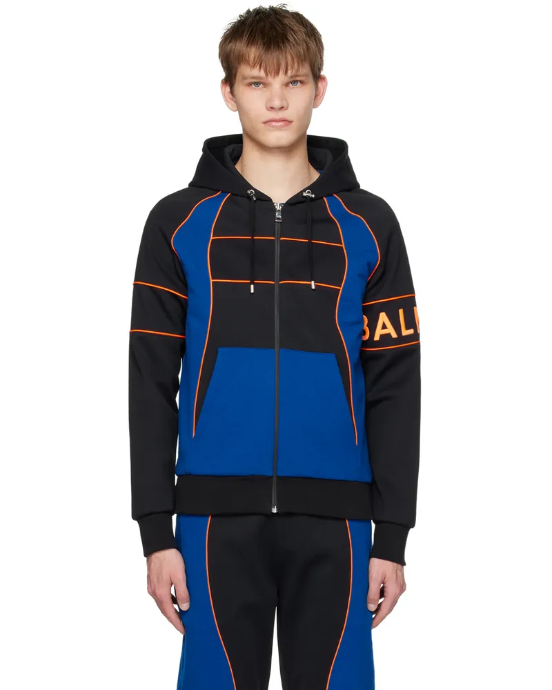 Balmain Black & Blue Paneled Hoodie Eha