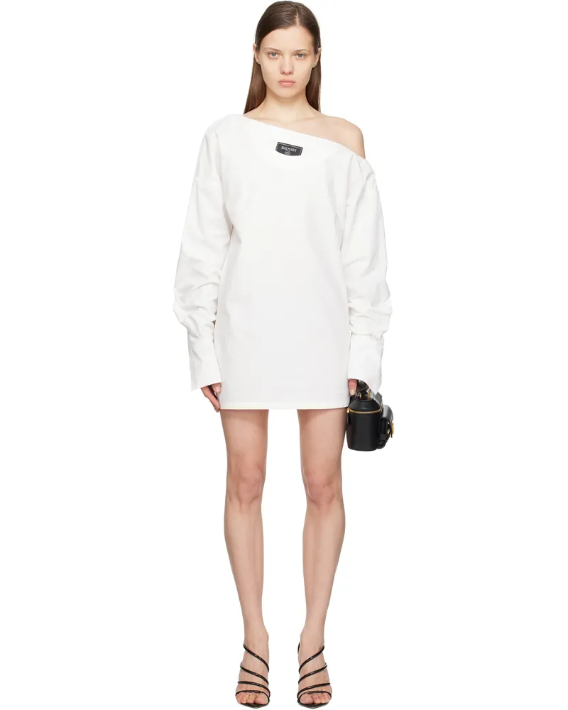 Balmain White Open Neck Asymmetric Shirt Minidress 0fa