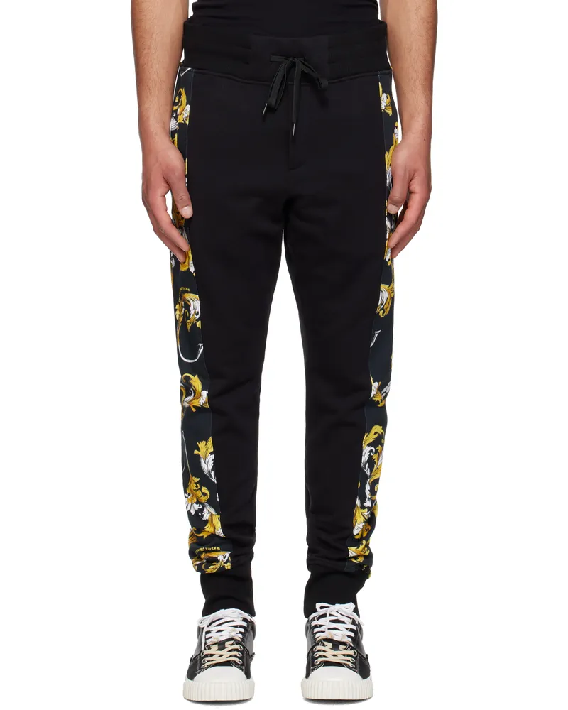 Versace Jeans Black Graphic Trim Sweatpants Eg89-black