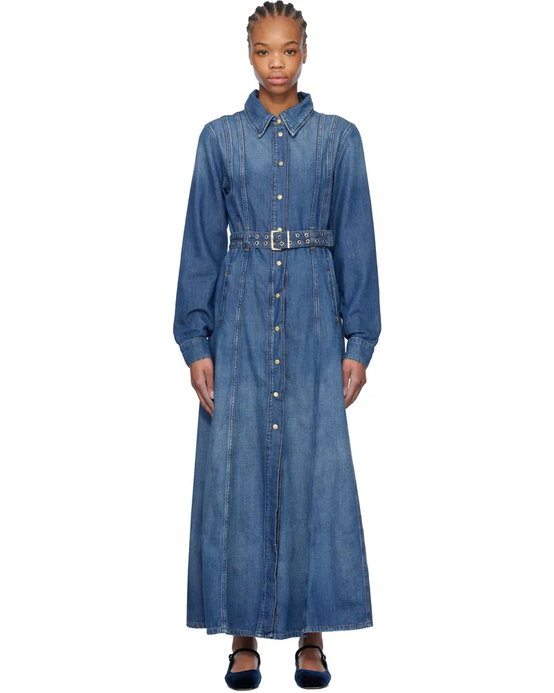Ganni Blue Belted Denim Maxi Dress 567