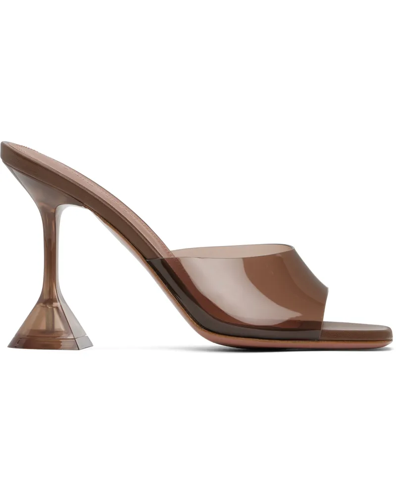 Amina Muaddi Brown Lupita Glass Slipper Heeled Sandals Pvc
