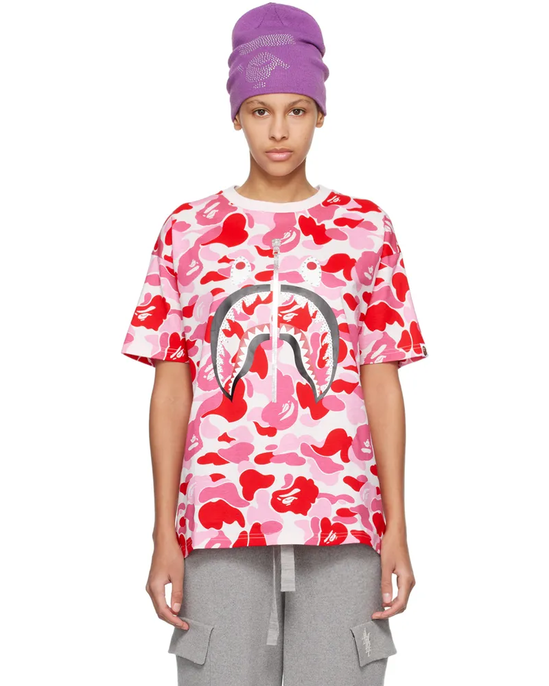 BAPE Pink ABC Camo Crystal Stone Shark T-Shirt Pink