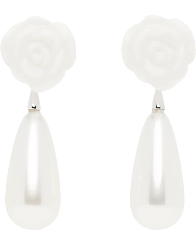 SHUSHU/TONG SSENSE Exclusive Bridal Capsule YVMIN Edition Ceramic Rose Faux-Pearl Earrings Wh100