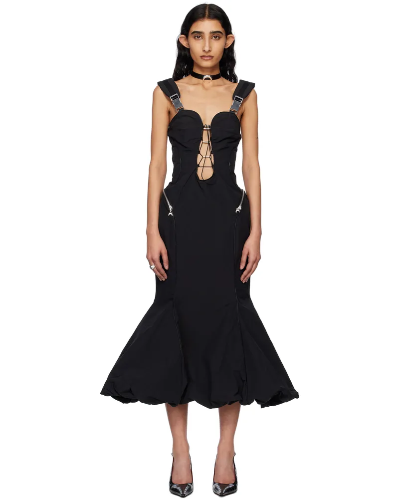 Marine Serre Black Recycled Nylon Midi Dress Bk99