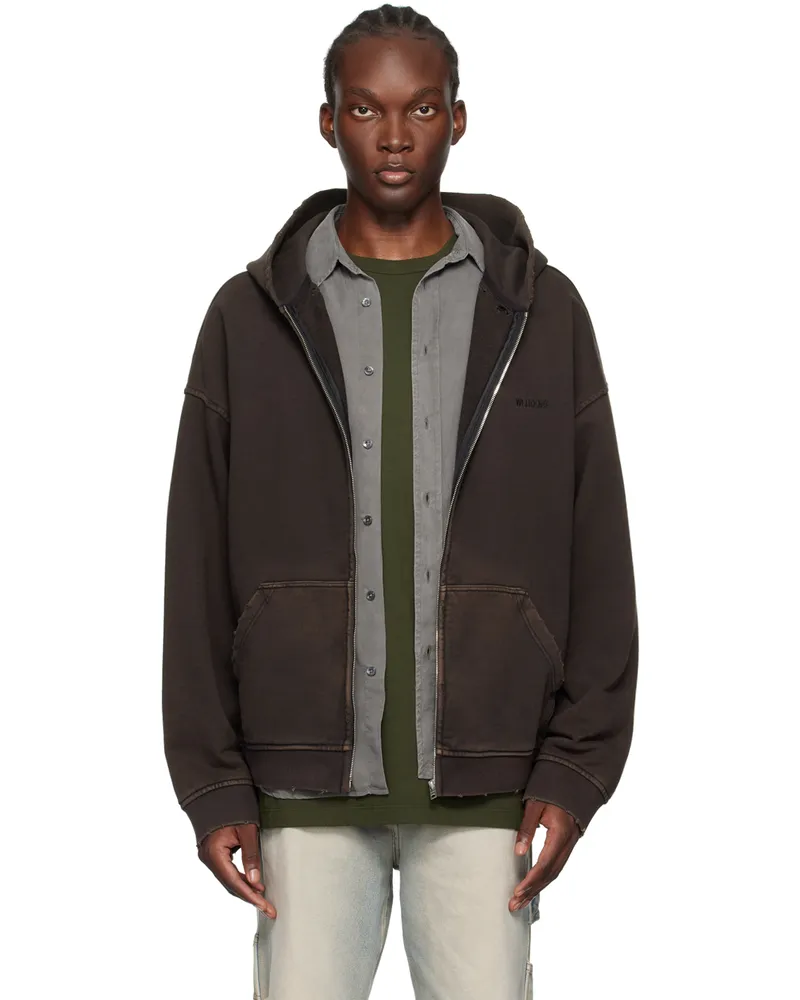 WE 11 DONE Brown Distressed Hoodie Black