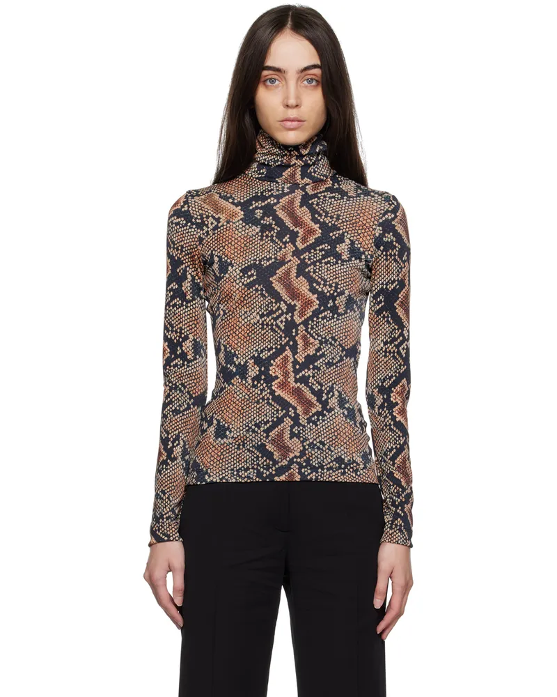 ATLEIN Black Snake Print Turtleneck C0924