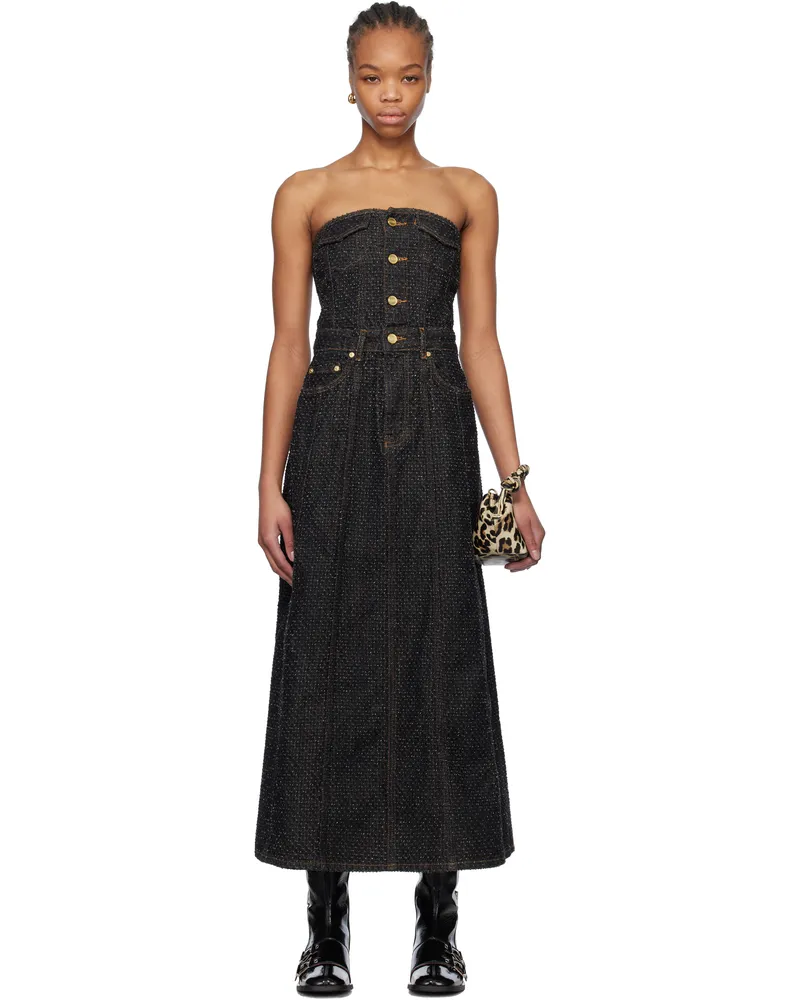 Ganni Black Fluffy Denim Corsage Maxi Dress 099