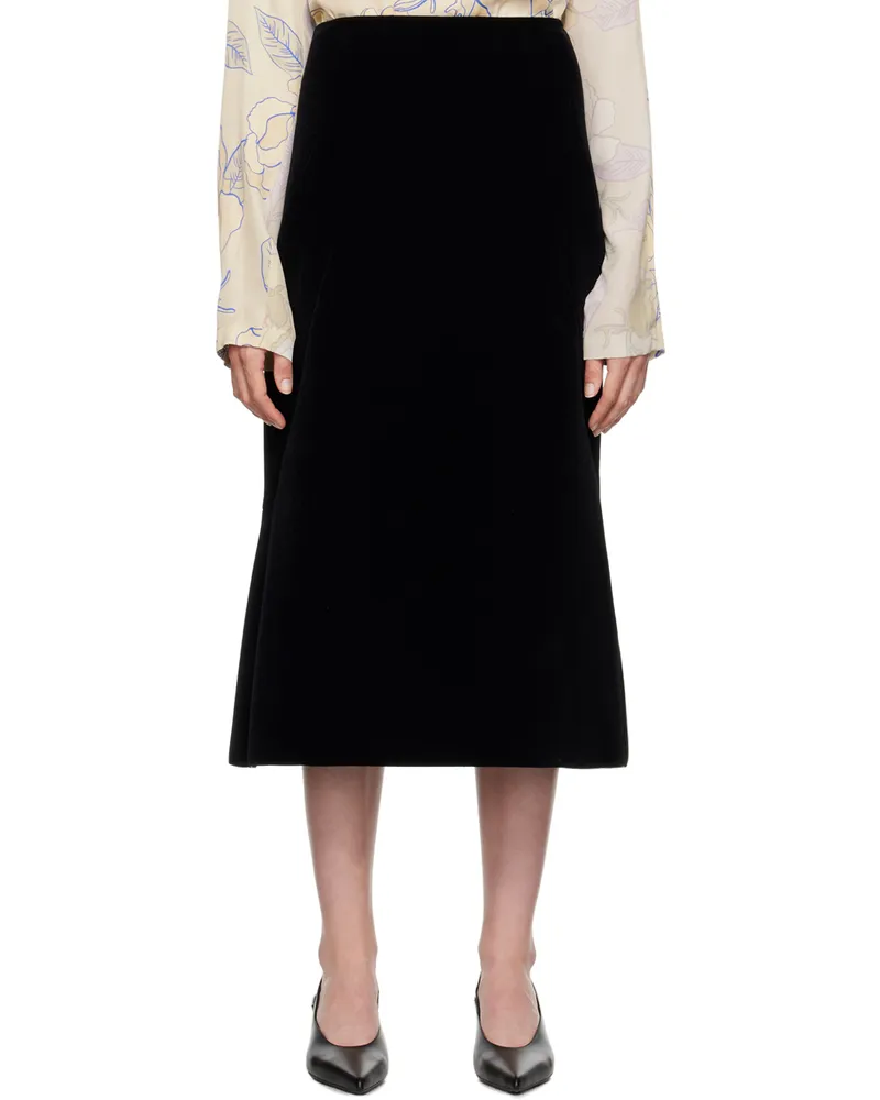 Dries van Noten Black Velvet Tailored Midi Skirt 900