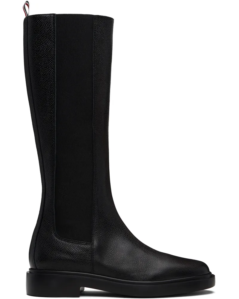 Thom Browne Black Pebble Grain 4-Bar Knee High Chelsea Boots 001