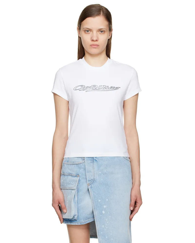 OFF-WHITE White Bling Baseball T-Shirt White