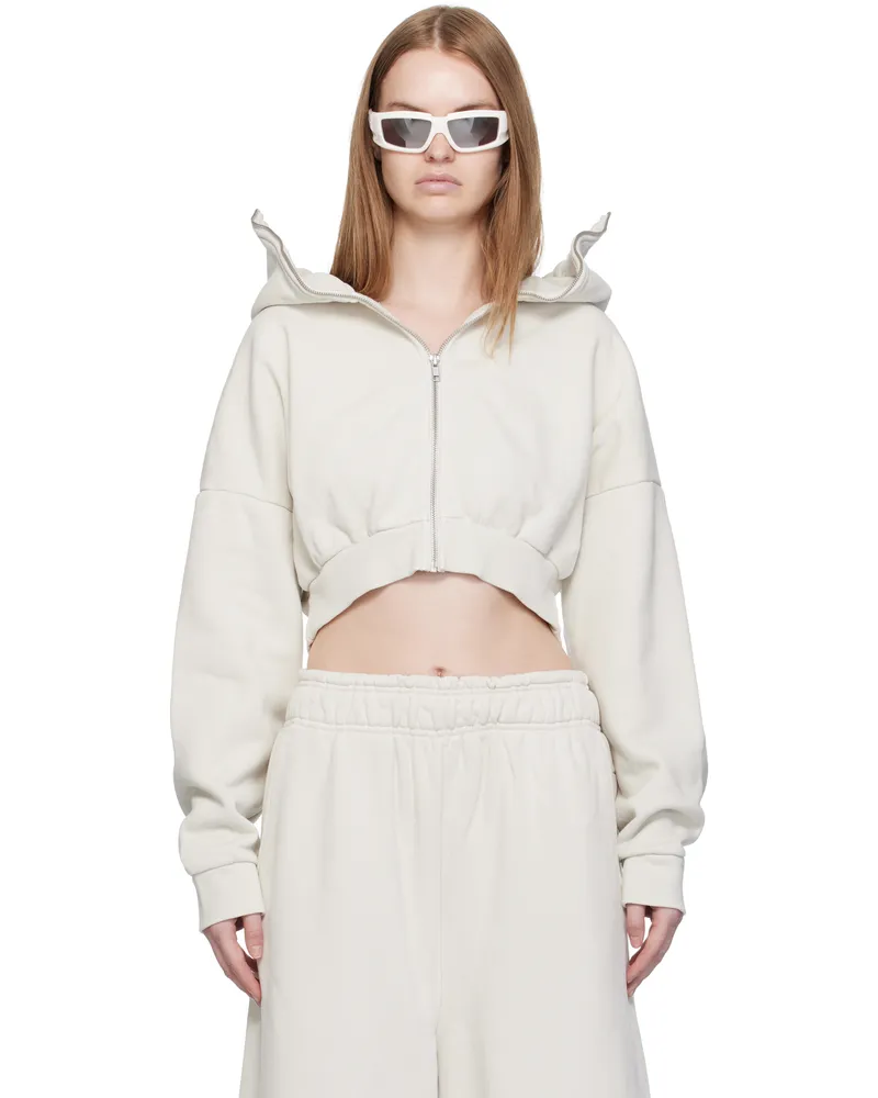 Entire Studios Off-White Cropped Full Zip Hoodie Rice
