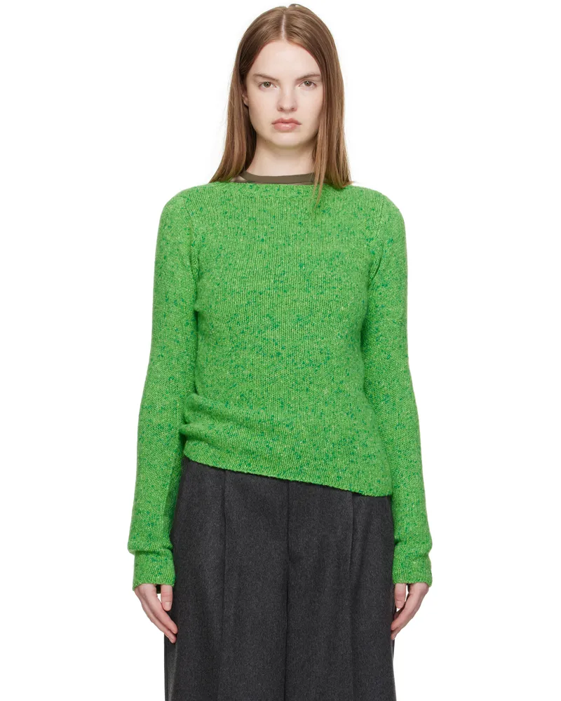 AURALEE Green Cashmere Melange Knit Sweater Top