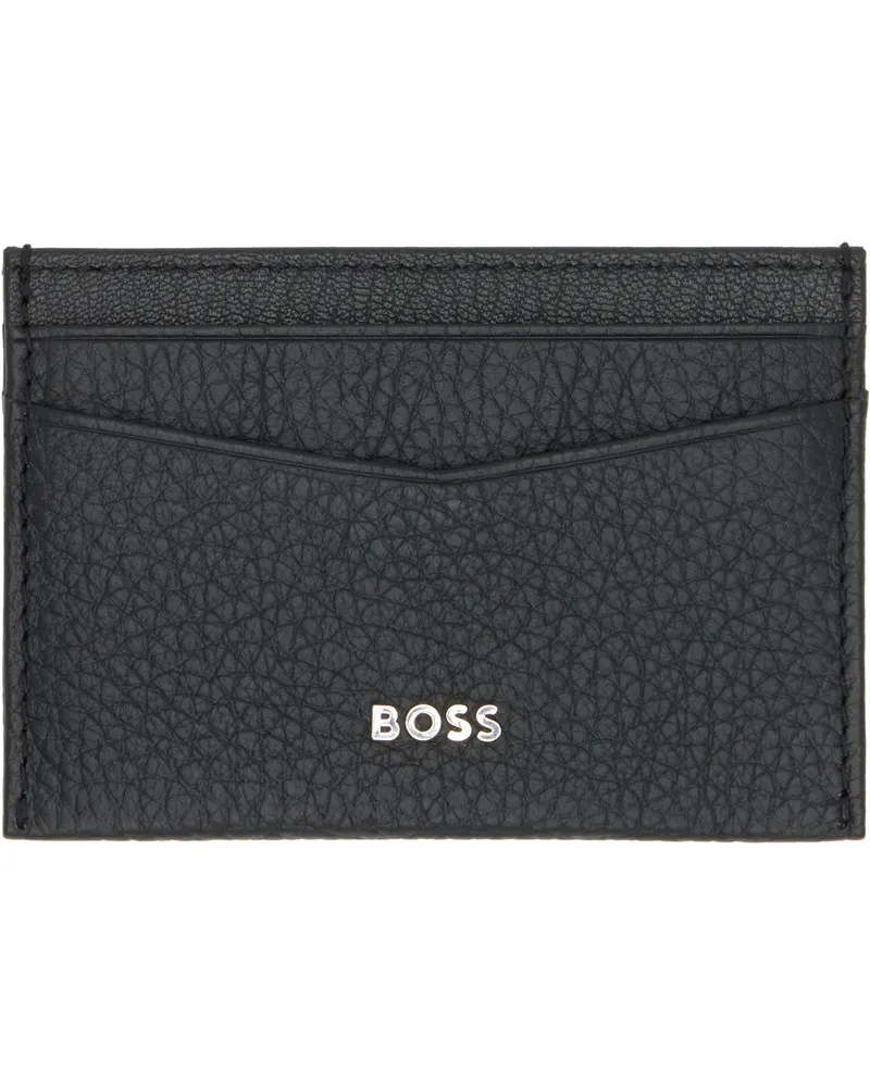 HUGO BOSS Black Leather Metallic Logo Lettering Card Holder 001-black