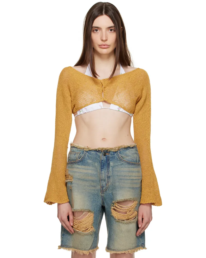 OPEN YY Yellow Cropped Cardigan Mustard