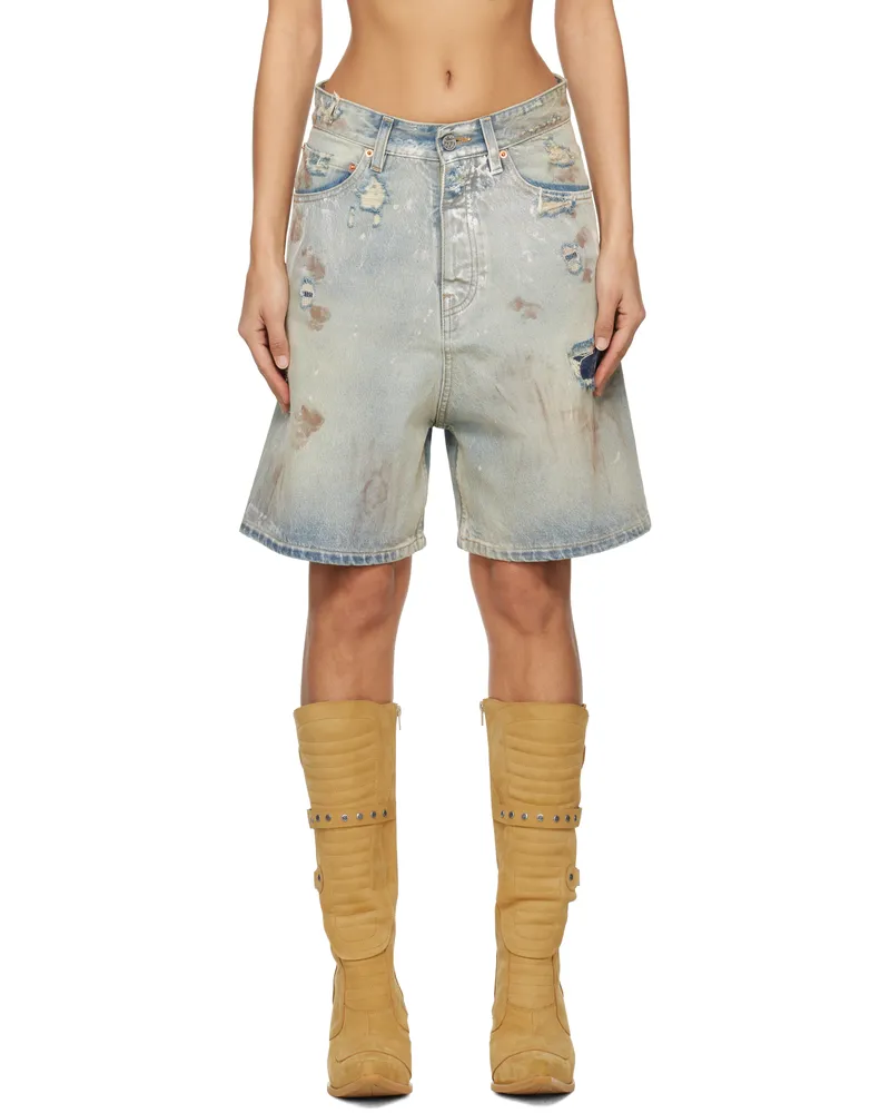 VETEMENTS Blue Trashed Denim Shorts Light
