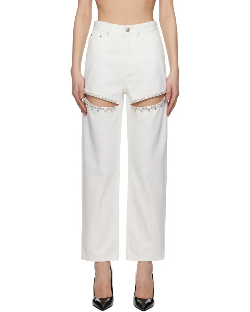Area White Crystal Slit Jeans White