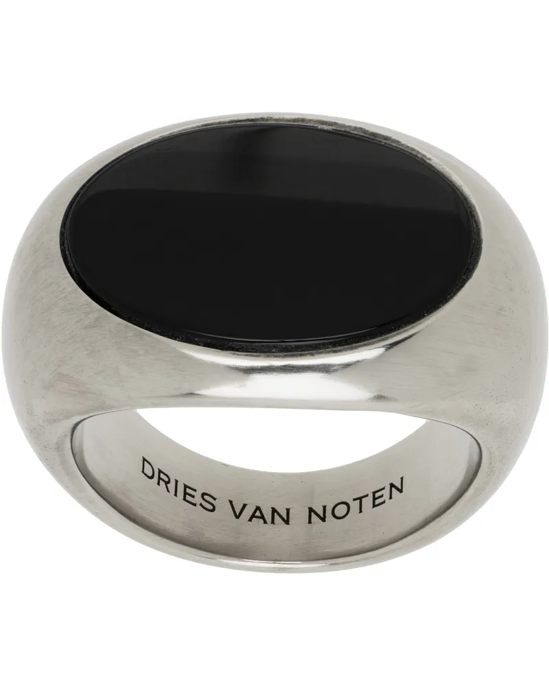 Dries van Noten Silver Stone Signet Ring 900