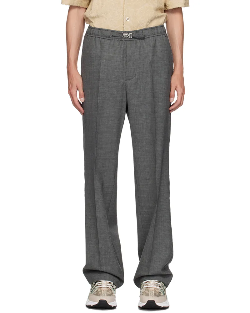 Versace Black & Gray Houndstooth Wool Trousers 2ej00-concrete