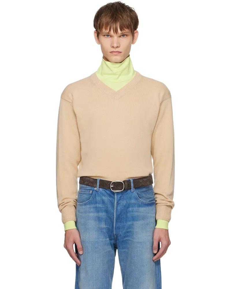 AURALEE Beige Light Cashmere Knit V-Neck Sweater Beige