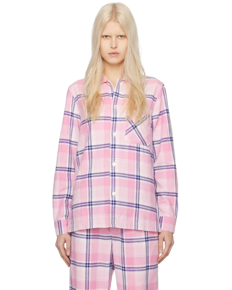 TEKLA Pink Check Pyjama Shirt Pink