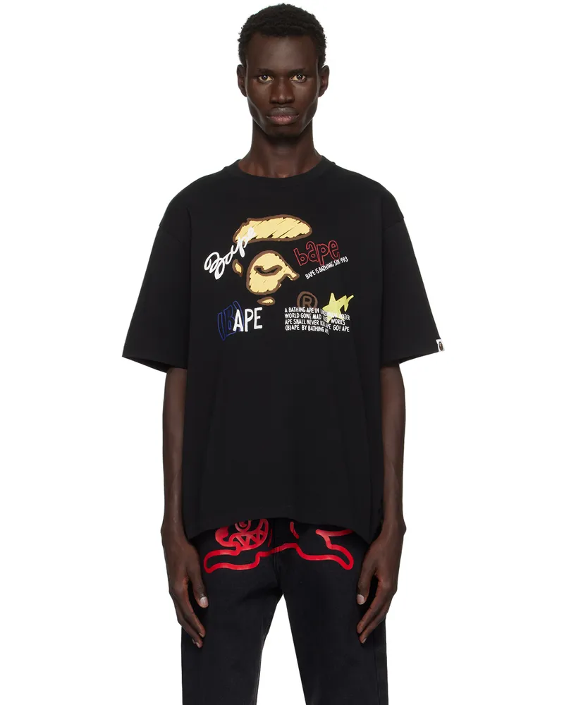 BAPE Black Hand Draw Graphic Relaxed Fit T-shirt Blk-black