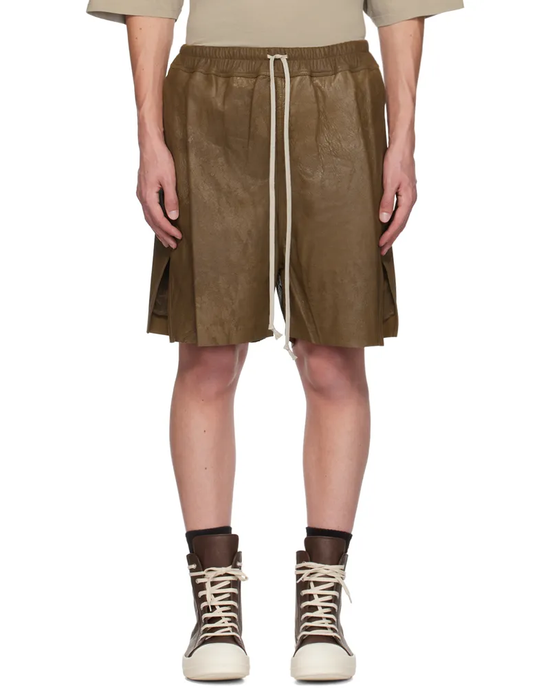 Rick Owens Khaki Porterville Megablister Boxer Leather Shorts 35