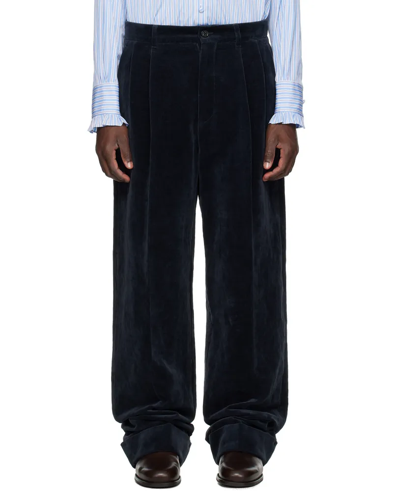 Valentino Garavani Navy Pleated Trousers Fa8