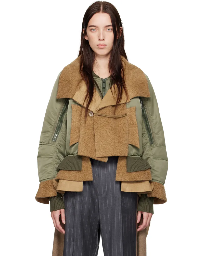Undercover Brown & Khaki Layered Bomber Jacket Khaki