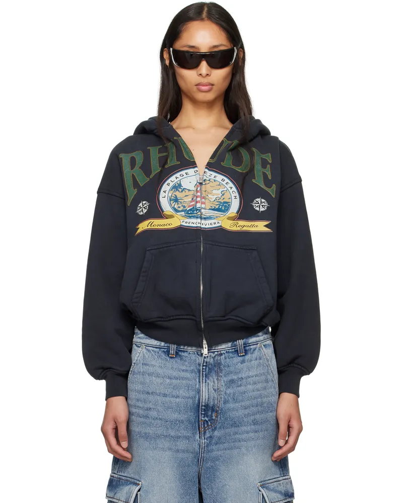 RHUDE Black Monaco Regatta Full-Zip Hoodie 2306