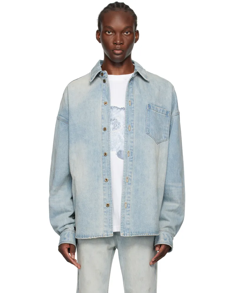 WE 11 DONE Blue Washed Denim Shirt Sky