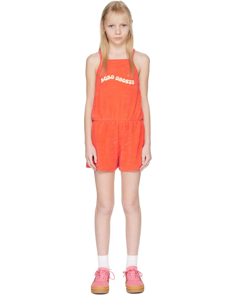 BOBO CHOSES Kids Orange Wavy 'Bobo Choses' Terry Cloth Romper Red