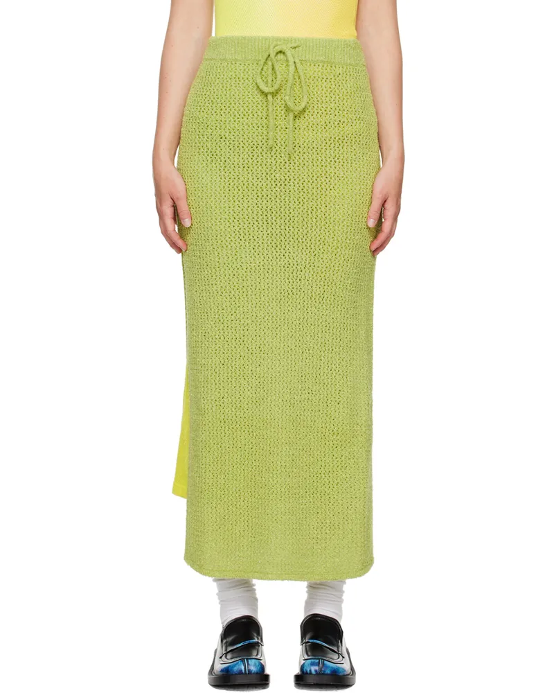 The Elder Statesman Green Selerino Net Midi Skirt Wasabi