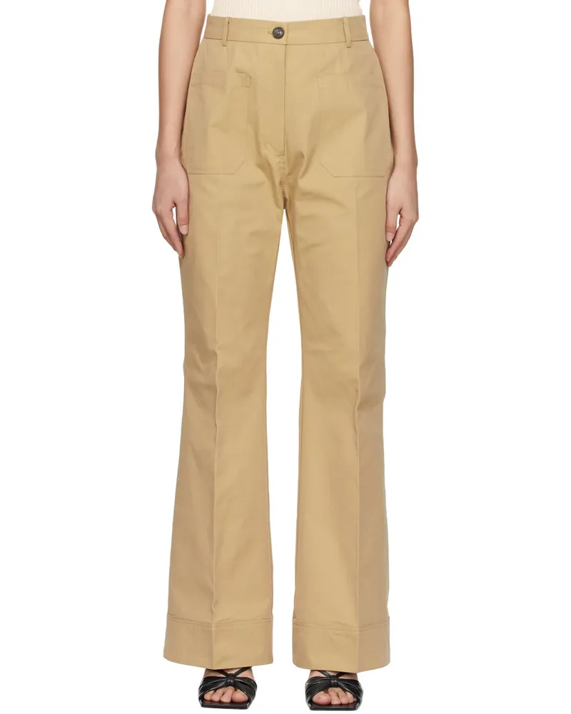 DRAE Beige Cotton Patch Pocket Flared Trousers Beige