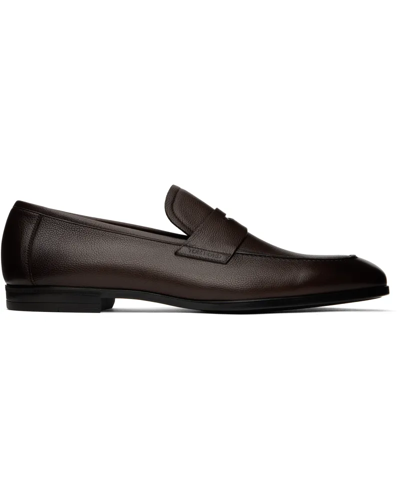 Tom Ford Brown Supple Grain Leather Sean Penny Loafers Seal
