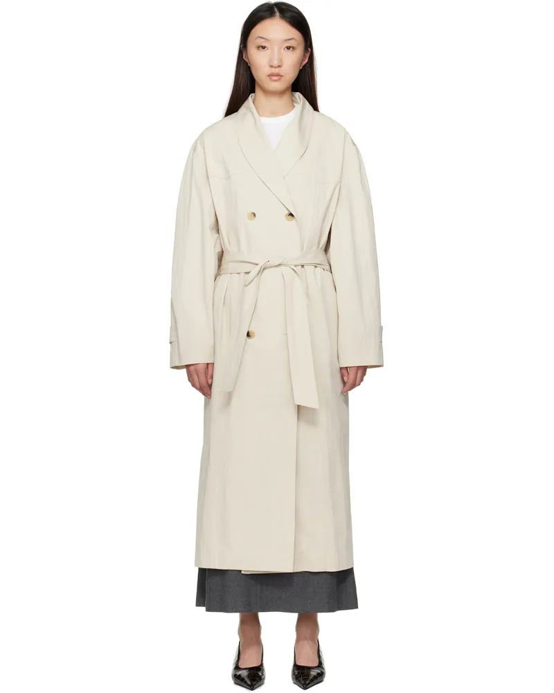 LE 17 SEPTEMBRE Beige Double-Breasted Trench Coat Ivory