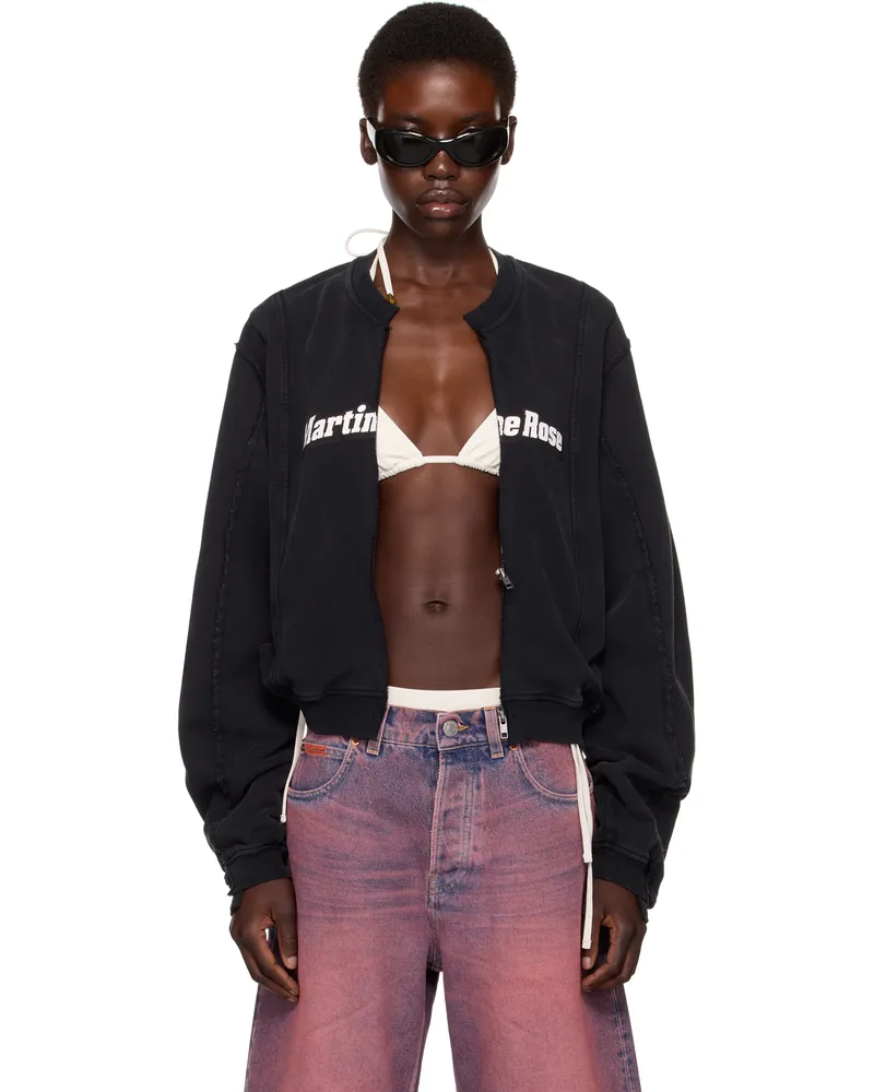 Martine Rose SSENSE Exclusive Black Shrunken Zip Up Crew Jacket Blk