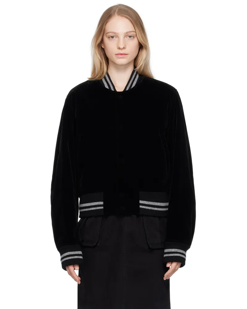 WE 11 DONE Black Stadium Bomber Jacket Black