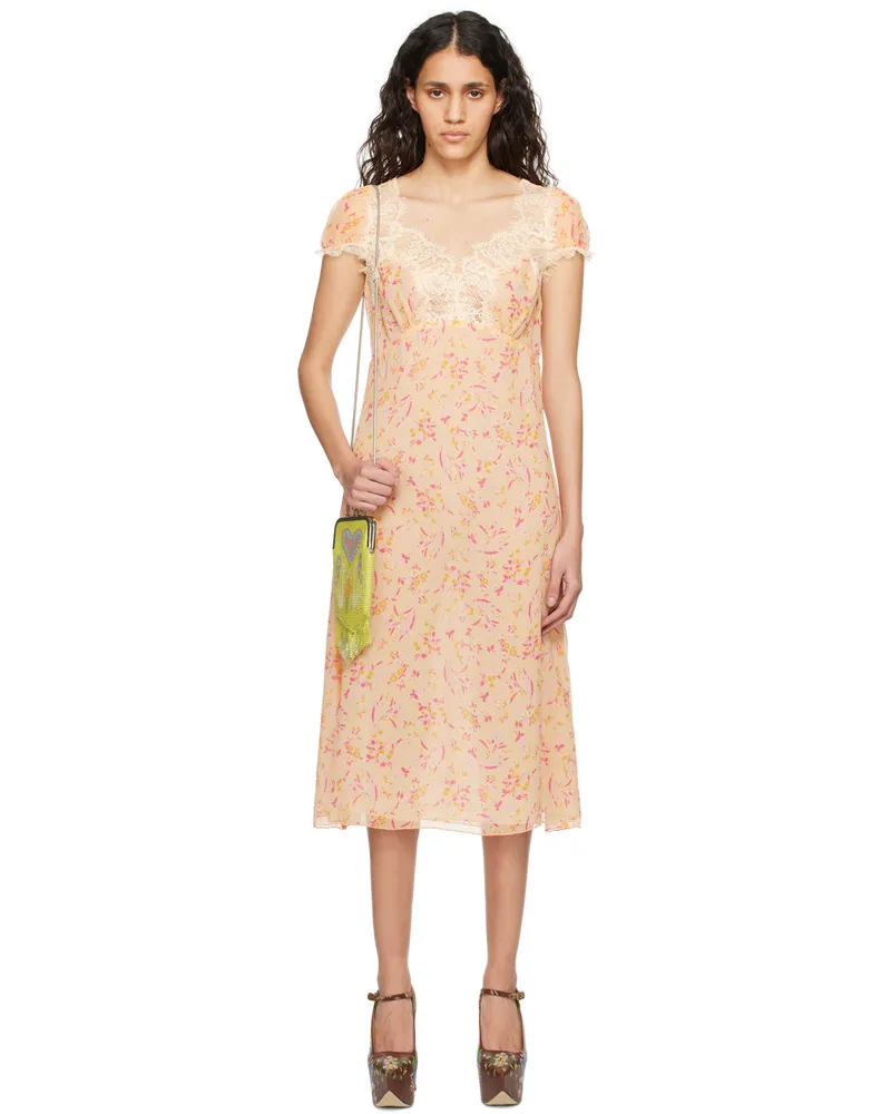 Anna Sui Orange Floral Midi Dress Cantaloupe